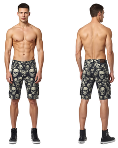 Shorts de Mezclilla Cargo con Estampado de Calavera para Hombre, Ropa Urbana Moderna - Product Image 1
