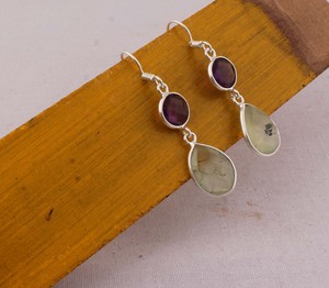 Natural Prehnite & Amethyst <b>Earrings</b> 925 Sterling Silver Multi-Stone Drop <b>Earrings</b> <b>Handmade</b> Wholesale Gemstone Jewelry - Product Image 5