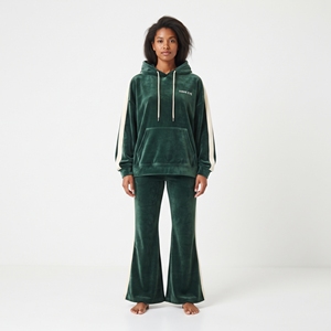 Ensemble de survêtement à capuche en velours vert pour femmes, manches longues, coupe ample, couleur unie avec poches latérales, tenue décontractée d'hiver - Product Image 1