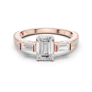 Bague de fiançailles de luxe en or 14K 18K avec diamant taille émeraude et pierres latérales taille baguette pour femme - Product Image 3