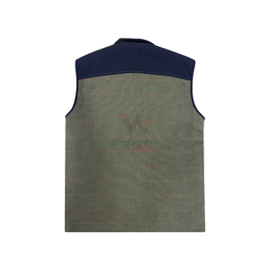 Chaleco de Caza al por Mayor, de Lana Tweed Acolchado y Forrado, Azul Marino, con Hombros Reforzados, OEM, Ropa de Campo para Hombre - Product Image 2