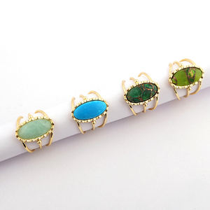 Anillo Ajustable de Amazonita Natural Ovalada con Triple Banda, Chapado en Oro de 18K, Hecho a Mano, Estilo Clásico y Moderno, Islámico - Product Image 3