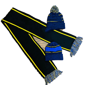 Écharpe longue en tricot jacquard personnalisée Sigma Sorority, rayée bleu marine et or, unisexe, en acrylique premium, avec franges, chaude pour l'hiver - Product Image 2