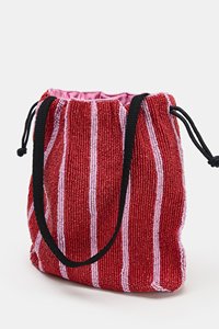 Bolso de mano de lujo hecho a mano con cuentas, tipo cubo con cordón, a rayas rojo y rosa, para noche, para mujer - Product Image 6