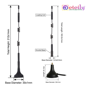 ETEILY ET-5G9M-1L3-SMS-S17 Antenne magnétique à ressort 5G 9dBi de qualité supérieure, câble RG174 (3m) + connecteur SMA (M) St. Certifié IP65 - Product Image 2