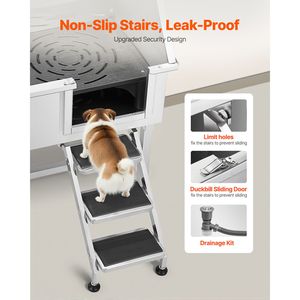 Stazione di lavaggio per cani da esterno in acciaio inossidabile da 38 pollici con rubinetto caldo/freddo e soffione doccia - Product Image 3