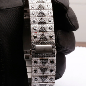 Reloj de Lujo para Hombre, Estilo Hip Hop, con Incrustaciones de Diamantes Negros, Patrón Geométrico Plateado, Automático, con Moissanita - Product Image 6