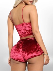 Conjunto de Dos Piezas de Terciopelo para Mujer, Camiseta sin Tirantes y Pantalones Cortos, Ropa de Dormir Sexy, Color Sólido, Ropa de Invierno, Talla Adulta, Corte Ajustado - Product Image 4