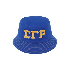 หมวกบักเก็ตสีน้ำเงิน SGRho ปักลายตัวอักษรชมรมหญิงกรีก หมวกกันแดดสำหรับผู้หญิง สั่งทำได้ หมวกสไตล์ลำลองสำหรับวิทยาลัย ใส่เที่ยวกลางแจ้ง ฤดูร้อน ลายกรีก - Product Image 1