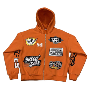 Custom Logo Graphic Racing Patch Hoodie Heavyweight 100% Cotton Fleece Streetwear Apparel Manufacturer Factory OEM Supplier - Product Image 1