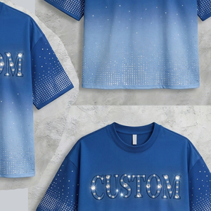 T-shirt pour homme en coton 100% respirant, couleur unie personnalisée, design tendance, logo personnalisé avec strass, vêtements décontractés de haute qualité - Product Image 4