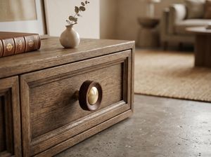 Round <b>Walnut</b> Wood Cabinet Knob With Brass Insert Minimalist Design For <b>Drawer</b> Door Handle Home Office Use Durable - Product Image 3