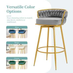 Sedie da cucina imbottite con schienale basso moderno Set di 2 31.5 \ "sgabelli girevoli con caratteristiche dello schienale intrecciato a mano gambe in metallo dorato - Product Image 5