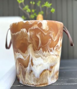 Seau à glace en résine Aqua Swirled de haute qualité avec poignées en cuir nouées, pour le stockage des bouteilles de champagne, refroidisseur à vin pour bar et hôtel - Product Image 6