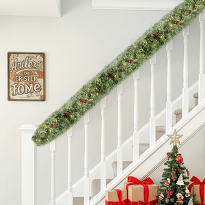 Confezione da 2 Ghirlande Natalizie Pre-Illuminata Effetto Neve da 2,7 m con 200 Luci Calde e 440 Punte Rosse, Ghirlande e Corone Natalizie Artificiali - Product Image 6