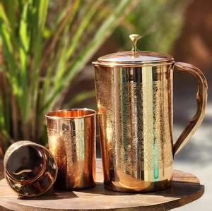 Jarra y Vasos de Cobre Artesanales Modernos Bold Blossom, Set Ayurvédico para Agua, Ecológico, Portátil, para una Vida Saludable, con Asa - Product Image 2