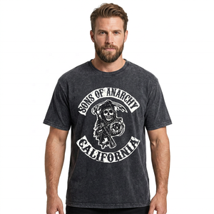 T-shirt en tricot délavé Fly Fit International Reaper unisexe à manches courtes, style Anarchy Vintage Biker Gang, confortable, séchage rapide, 100% coton - Product Image 3