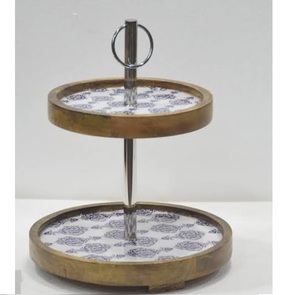 2026 Unique Cup Cake Server Birthday Cake Sweet Server Dark Finishing Tableware Accessories 2 Tier Wood and Metal Cake <b>Tool</b> - Product Image 4