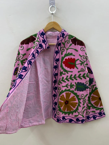 Pink <b>Velvet</b> Suzani Embroidered <b>Jacket</b> Trendy Winter Bomber Coat with Collared Design Hippie Style Tailored <b>Jacket</b> - Product Image 3