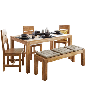 Mesa de Comedor Moderna de Madera Maciza de Mango con Acabado Superficial Rugoso y Liso, Forma Cuadrada, 4 Patas, para Hogar y Cocina - Product Image 1