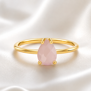 Vente en gros de bagues en argent sterling Poire à facettes Calcédoine rose Bandes d'éternité Vermeil Prong Setting Bulk Supply Fine Jewelry - Product Image 1