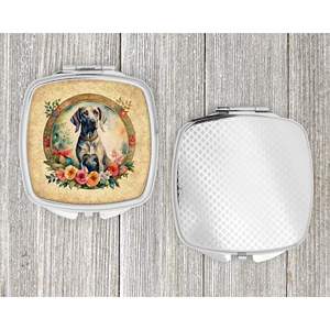 Miroir de maquillage compact de voyage pour femmes et filles, design pliable à main avec décor de fleurs de Weimaraner, format de poche, cadeau - Product Image 4