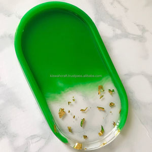 Irish Green Resin Trinket Tray Handmade Vanity Tray Oval Jewelry <b>Ring</b> Dish Unique Home Decor Gold Flakes Multipurpose Gift - Product Image 1