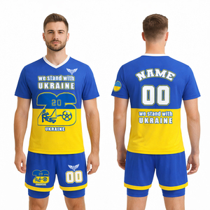 Ensemble de maillot de football d'Ukraine personnalisé pour hommes, tenue de football bleu et jaune, maillot et short de soutien à l'Ukraine, nom et numéro personnalisés, vêtements de sport - Product Image 1