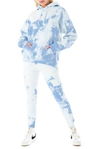 Sudadera con capucha extragrande personalizada para mujer, azul tie-dye con nubes, de algodón French Terry, con bolsillo canguro, al por mayor OEM - Product Image 2