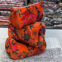 Ensemble de 3 trousses de toilette en velours matelassé imprimé, pochettes cosmétiques indiennes