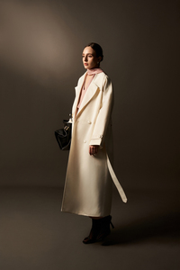 Robe longue de luxe en taffetas de coton et soie pour femme, double boutonnage, col en V, double doublure, style hiver élégant - Product Image 3