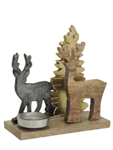 Artesign – Nouveaux rennes modernes et durables en nickel et aluminium avec sapin de Noël doré et porte-bougie sur base en bois - Product Image 2