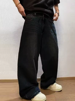 Jean en denim formel léger et respirant pour homme, taille haute, coupe large, style Y2K New Rocks Buggy noir, Hip-Hop, Hiver, Été, Automne