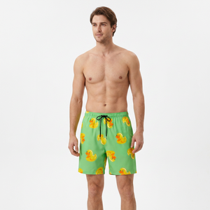 Shorts de bain décontractés pour hommes, à séchage rapide, imprimé dessin animé vert, avec cordon de serrage - Product Image 5
