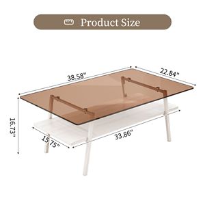 Set di 3 Tavolini da Caffè e Tavolini Laterali in Vetro Marrone Moderno, Vetro Temperato con Strato in MDF per Soggiorno - Product Image 5