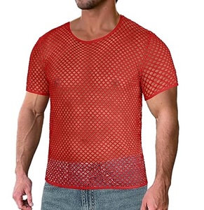 Débardeur sexy transparent en résille pour homme, idéal pour l'entraînement musculaire, t-shirt en maille transparente, coupe ajustée, manches courtes, été - Product Image 1