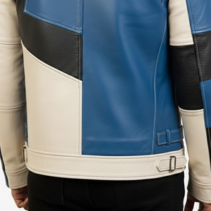 Veste en cuir véritable pour homme, style color block, veste d'hiver pour homme, col montant personnalisé de haute qualité, respirante et coupe-vent - Product Image 4