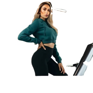 Offres Spéciales Sweat à capuche court à manches longues pour femmes Pull d'entraînement de fitness respirant avec techniques imprimées anti-rétrécissement personnalisables - Product Image 1