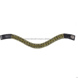 Banda para cejas de caballo de cuero con forma de onda equina personalizada al por mayor decorada con cristales de pedrería grandes banda para cejas ostentosa de diamante - Product Image 2