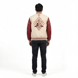 Blouson universitaire en laine méltone pour homme, personnalisé, avec manches en cuir pleine fleur, vêtement d'extérieur de luxe style streetwear, vierge, vente en gros - Product Image 2