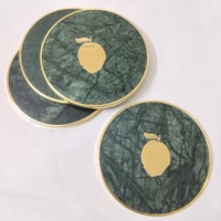 Sous-verres ronds en marbre blanc faits à la main, écologiques, avec bord doré, support en résine noire, accessoires de table de luxe, diamètre 100 mm