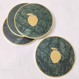 Handmade White Marble <b>Drink</b> <b>Coasters</b> with Gold Rim and Black Resin Stand Luxury Table Accessories - Product Image 5