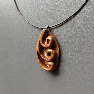 Wooden Spiral Pendant Necklace Tan Color Natural Finish Handcrafted Wood Jewelry - Product Image 2