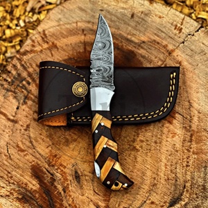 Couteau pliant artisanal en acier Damas, manche en bois mosaïque, couteau de poche, étui en cuir, vente en gros, fabricant OEM ODM TARJ ENTERPRISES - Product Image 6
