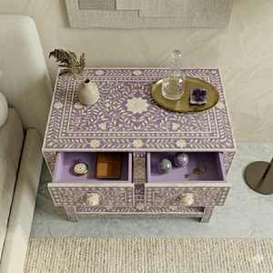Artisan Resin Bone Inlay Nightstand With Drawer Luxury <b>End</b> <b>Table</b> Customized Premium Side <b>Table</b> Home Decor Accent <b>Storage</b> Cabinet - Product Image 5