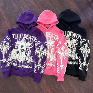 เสื้อฮู้ดลายกราฟิกสไตล์โกธิคแบบยูนิเซ็กซ์ เสื้อฮู้ดโอเวอร์ไซส์แนวสตรีทแวร์ เสื้อฮู้ดพิมพ์ลายกากบาท เสื้อฮู้ดแขนยาวสไตล์ Y2K เสื้อฮู้ดลำลอง - Product Image 1
