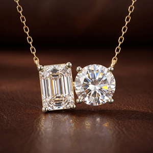 Factory Wholesale Price Jewelry Elegant Round And <b>Emerald</b> Cut Lab Grown Diamond Duo <b>Pendant</b> In 10k/14k Gold <b>Pendant</b> Necklace - Product Image 4