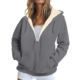 Women Solid Color Hooded Zip-Up <b>Fleece</b> <b>Sweatshirt</b> with Pockets Autumn Casual Wear 100% Cotton Eco-Friendly Waterproof - Product Image 2