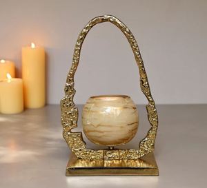 Gglass votive holder has a golden finish on <b>top</b> and a metal gold frame is made of sturdy aluminium - Product Image 5