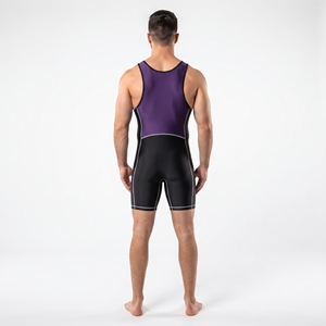Combinaison de lutte pour homme en spandex violet et noir, polyester, une pièce, avec bordure de couleur, extensible, vêtements de sport, tenue d'entraînement - Product Image 2
